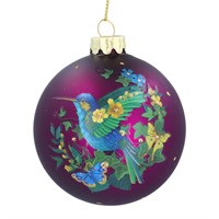 Matt Plum Hummingbird & Butterfly Glass, Ball; (LxWxD) 8x8x8cm