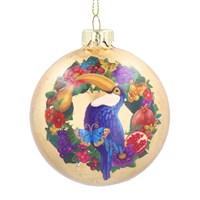 Gold Leaf Toucan & Fruit Wreath Glass Ball,  (LxWxD) 8x8x8cm