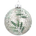 Glass Bauble 8cm - Antique Silver w Holly/White Berry