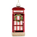 Glass Dec 10cm - London Phone Box w Wreath