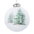 Matt White Glass Ball w Printed Fir Trees