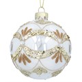White Pearl Glass Ball w Gold Deco Scallops