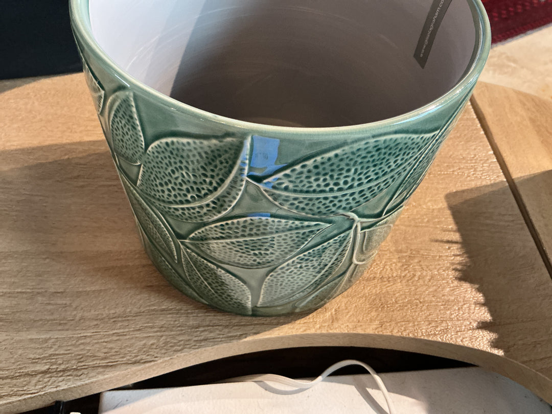 Green Leaves Stoneware Pot Cover, Lrg,  (LxWxD) 18x20x20cm