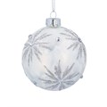 Glass Bauble 8cm - White w Sparkles/Jewels