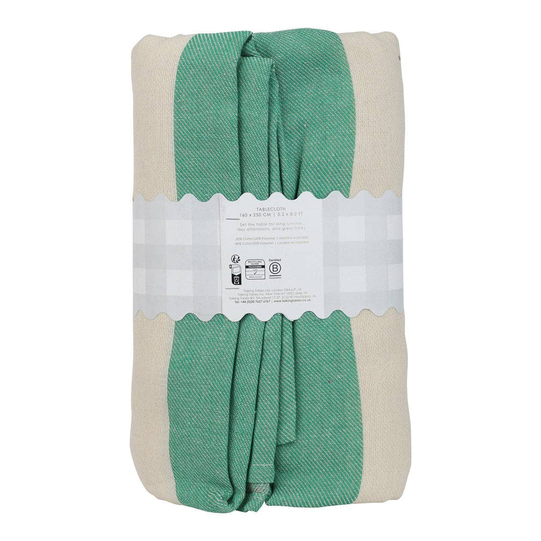 Green Stripe Cotton XL Tablecloth - 160cm x 250cm | Spring |
