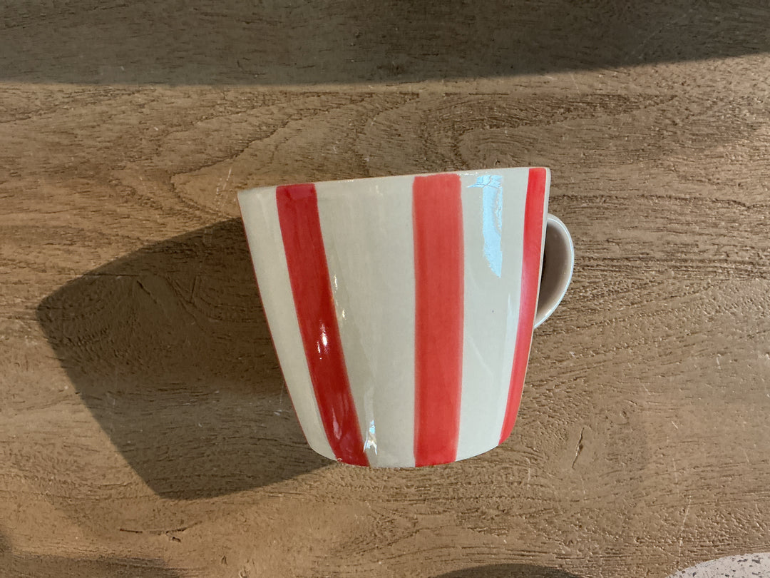 Red Stripe Stoneware Mug,  (LxWxD) 12.5x9.5x8.3cm