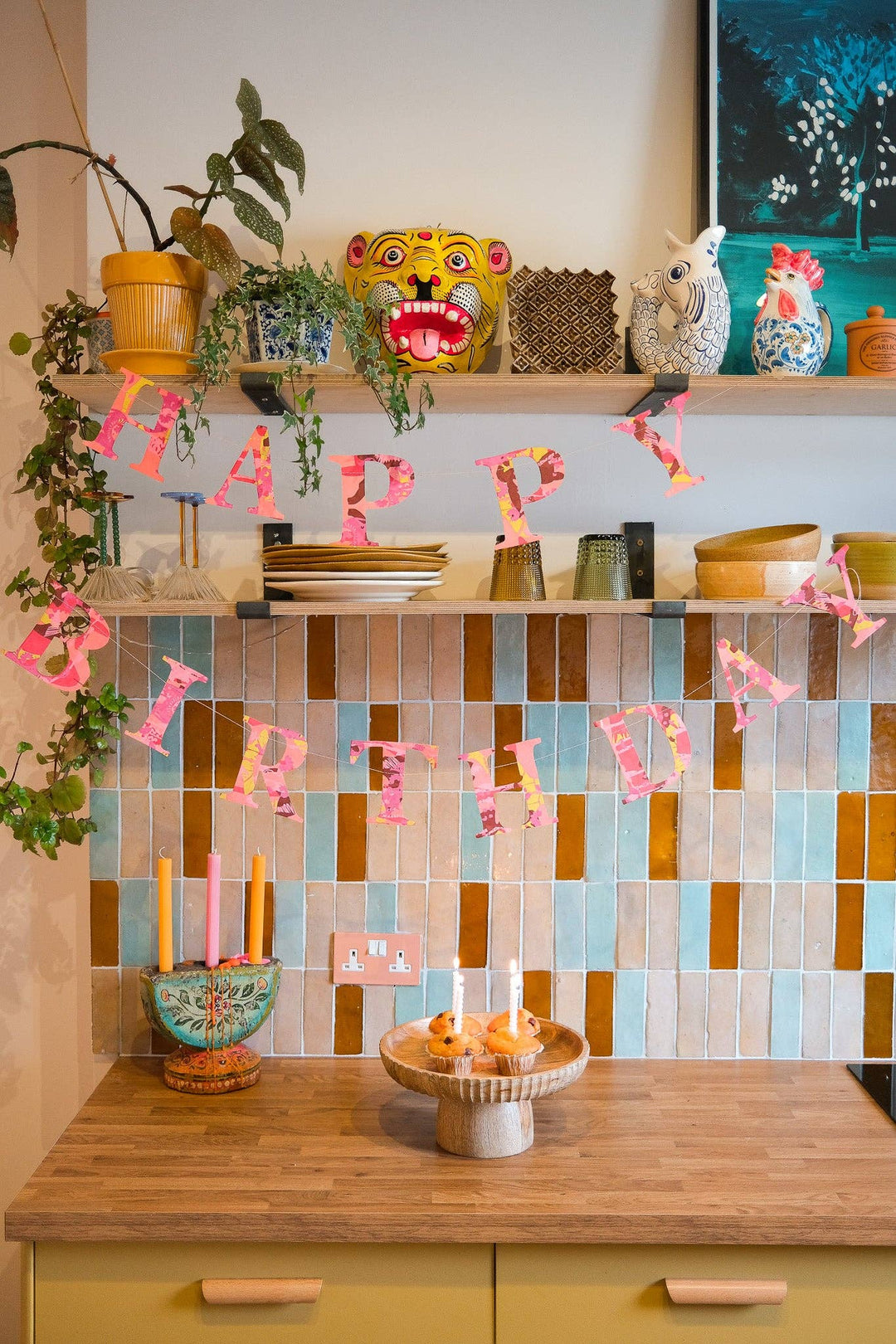 UK/EU: Happy Birthday - Recycled Red Mix Sewn Garland