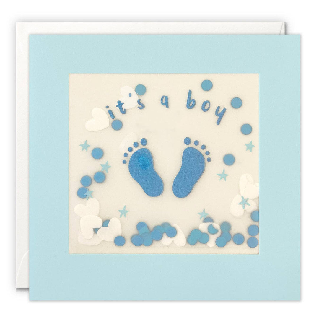 It's a Boy Blue Feet Confetti New Baby Card - Paper Shakies