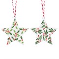 Ceramic Star w Holly & Berries Dec, 2as