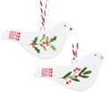 Ceramic Bird w Holly & Red Berries Dec, 2as