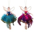Resin Fairy in Purple/Teal Fabric/Feather Skirt, Dec, 2as (LxWxD) 15x10x3cm