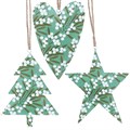 Mistletoe Green Tree/Heart/Star Tin Dec, 3as