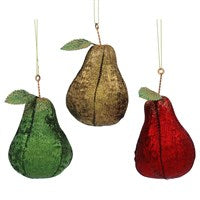 Brocade Pear w Metal Leaf Dec, 3as,  (LxWxD) 10x6x6cm