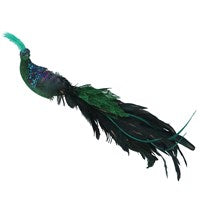 Green Peacock Clip w Long Feather Tail,  (LxWxD) 9x16x45cm