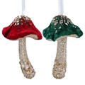 Red/Green Toadstool w Gold Glitter Stem Dec,, 2as; (LxWxD) 16x9x9cm