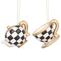 Black/White Resin Checker Teacup & Teapot Dec,