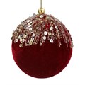 Burgundy Velvet Ball w Gold Cascade,  (LxWxD) 8x8x8cm