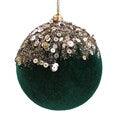 Green Velvet Ball w Gold Cascade,  (LxWxD) 8x8x8cm
