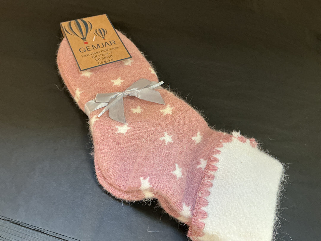 Pink with Cream stars cuff socks