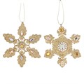 Gold Glitter Metal/Diamante Snowflake Dec, 2as,  (LxWxD) 14x14x1cm  /
