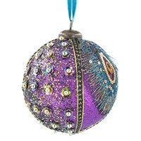 Peacock Purple Glitter/Braid Sequin Ball Dec,  (LxWxD) 10x10x10cm