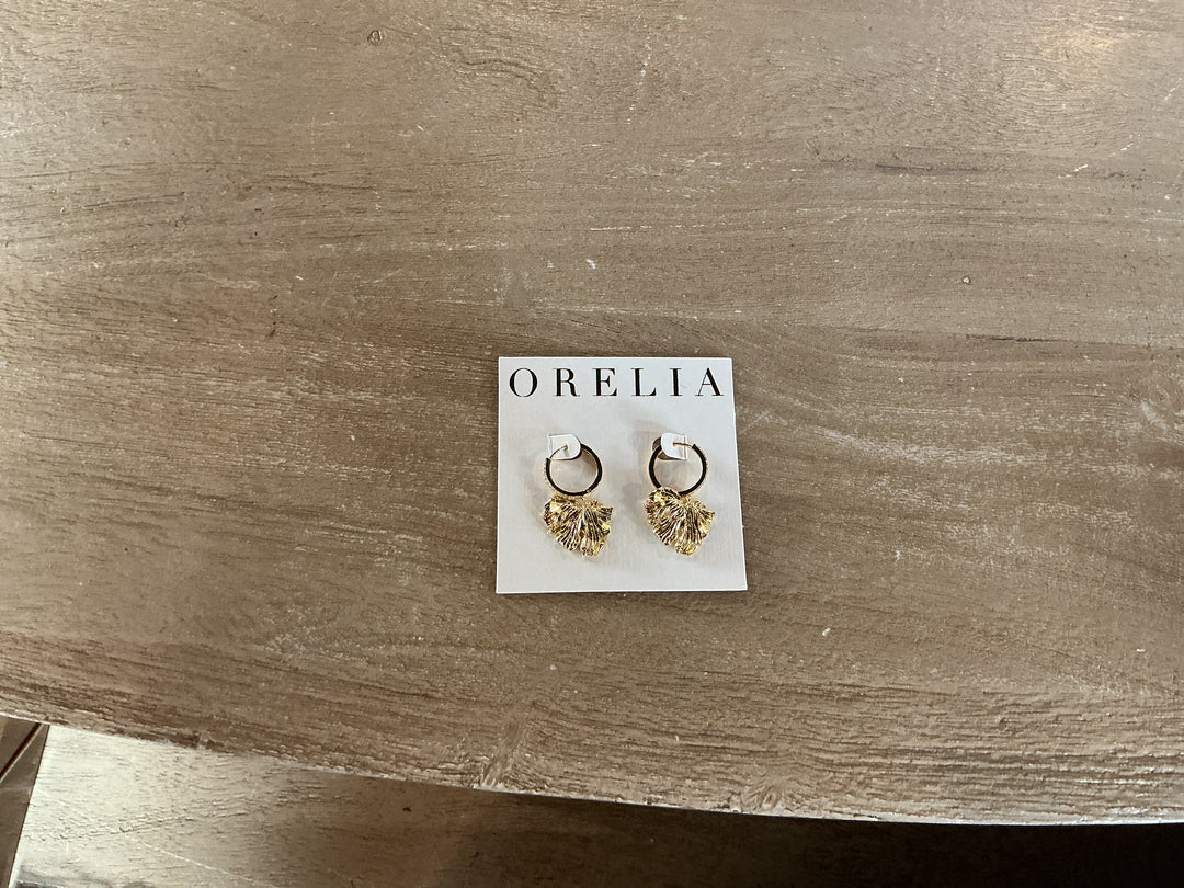 Molten Leaf Charm Pave Hoop Earrings