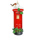 Wood Dec 11cm - London Post Box w Robin