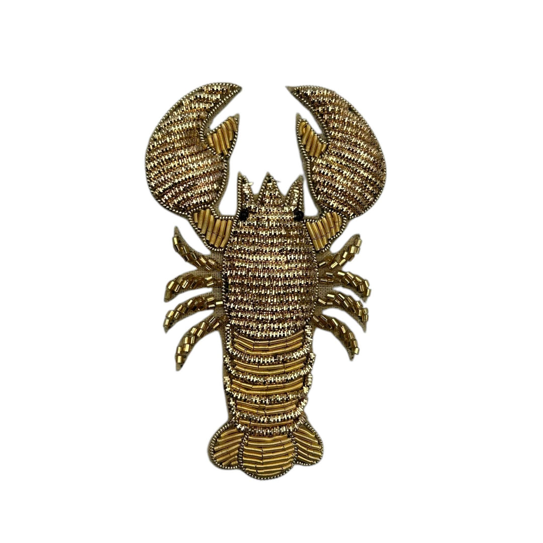 Large Green stripe makeup bag & Gold Lobster Brooch