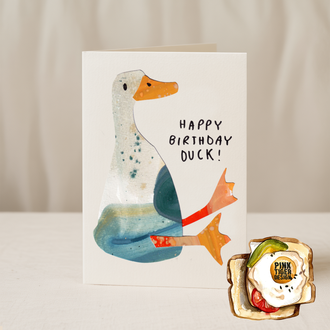 Happy Birthday Duck 5x7/A6 card Collab X PTD: Card Clasp (Plastic Free) / 5x7