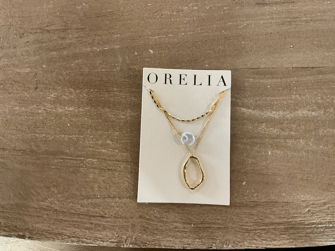 Organic Oval & Pearl 3-Row Necklace