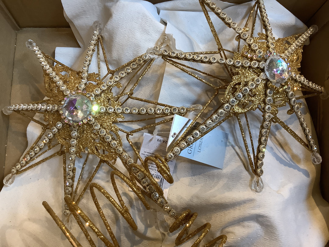 Gold Tree Top Star w Acrylic Beading & Clear