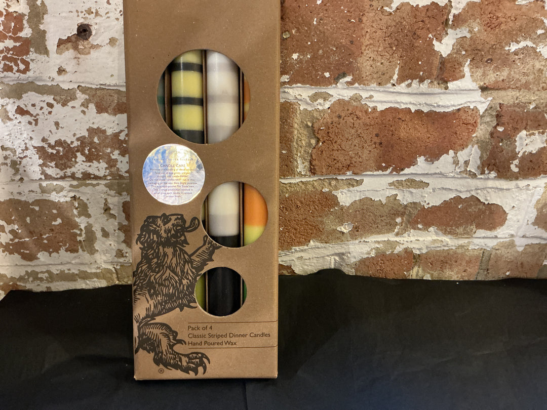 Mixed Set Greens & Yellows Striped Eco Dinner Candles, 4 per pack -