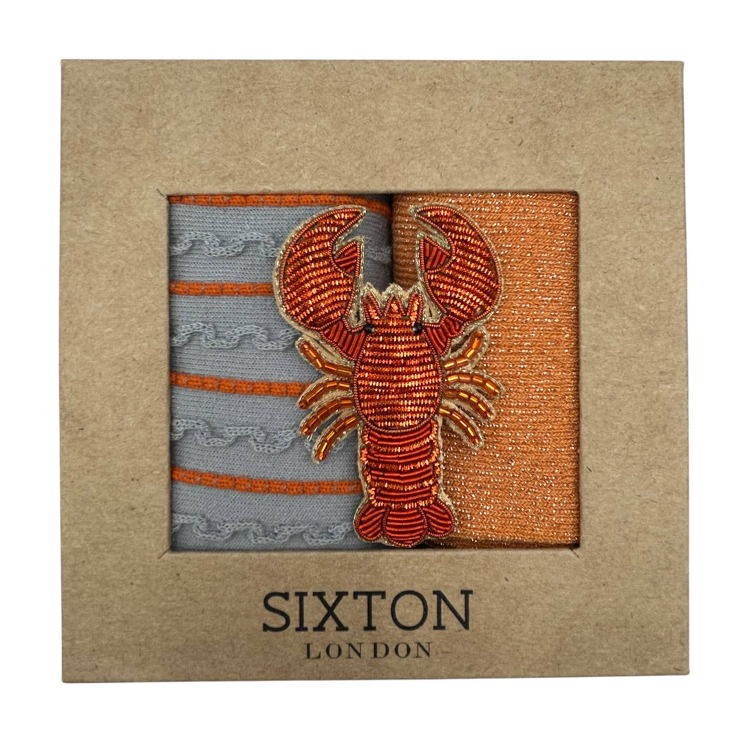 Grey Lyon & Orange Vegas sock box duo  with Red Lobster pin