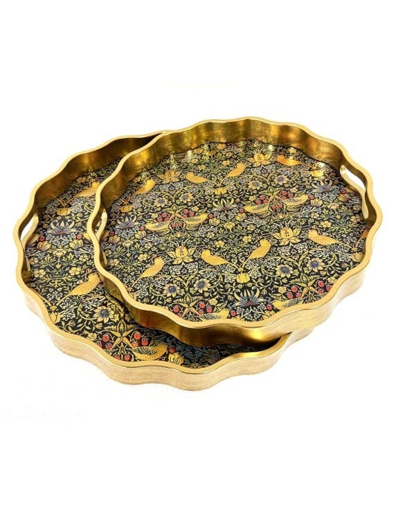 Waved Brushed Gold Strawberry Thief serving Tray Small