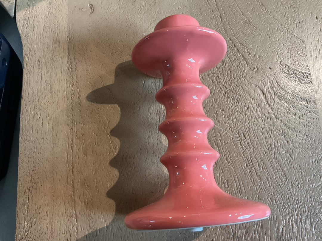 Candy Pink Ceramic Hooped Candlestick, Sml,  (LxWxD) 14x8.7x8.7cm