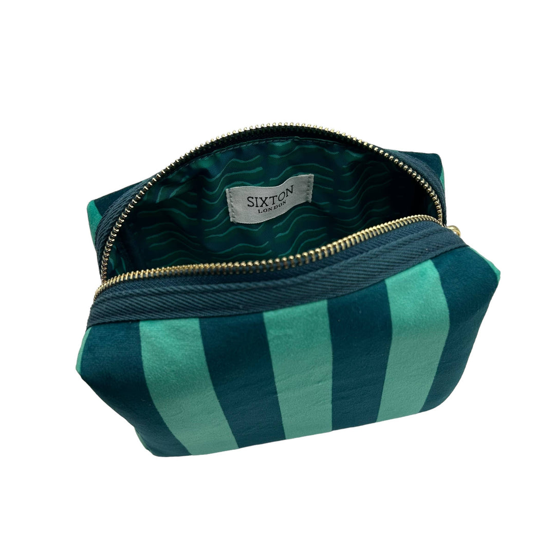 Teal stripe makeup bag & Sunshine brooch