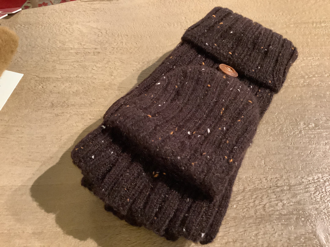 MARL YARN HALF FINGER KNITTED GLOVE CHOCOLATE
