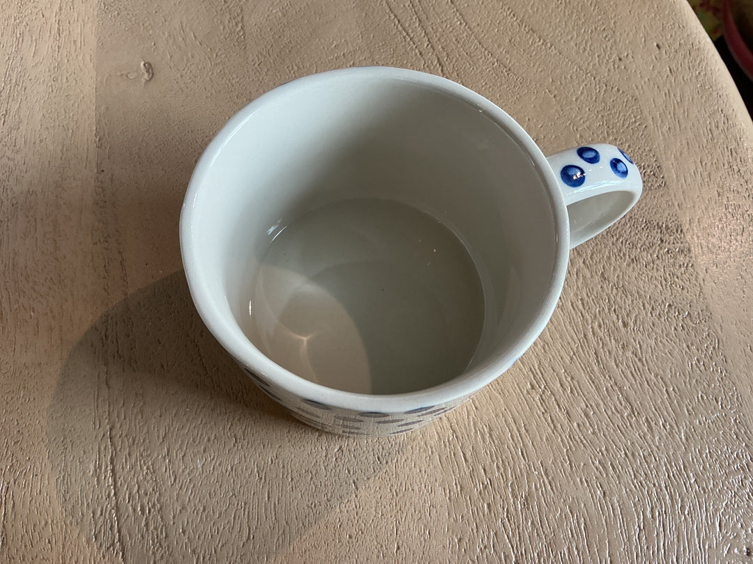 Stoneware Mug - Blue Dots,  (LxWxD) 7x13x9cm