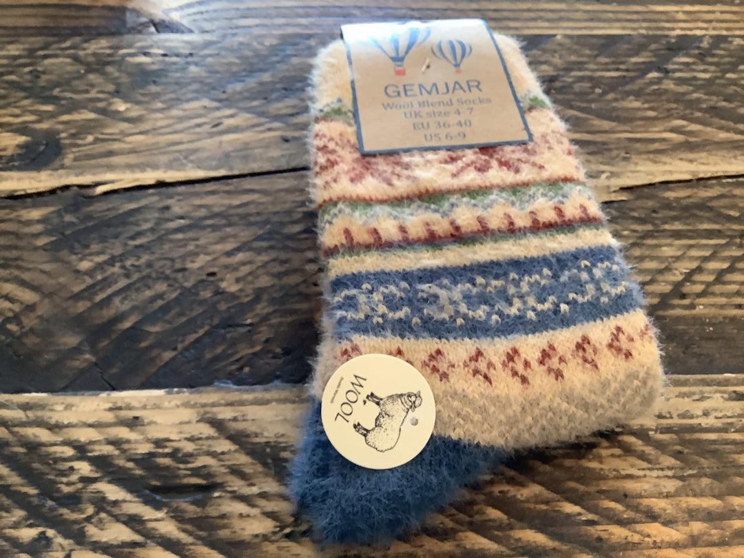 Blue heeled patterned wool blend socks size 4-7