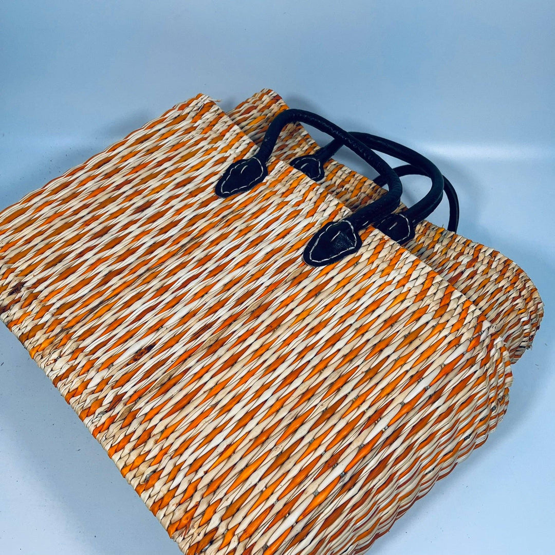 Moroccan Handmade Basket Orange Tote: Large