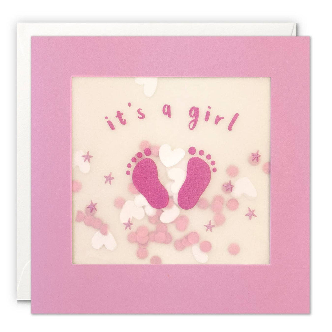 It's a Girl Pink Feet Confetti New Baby Card - Paper Shakies