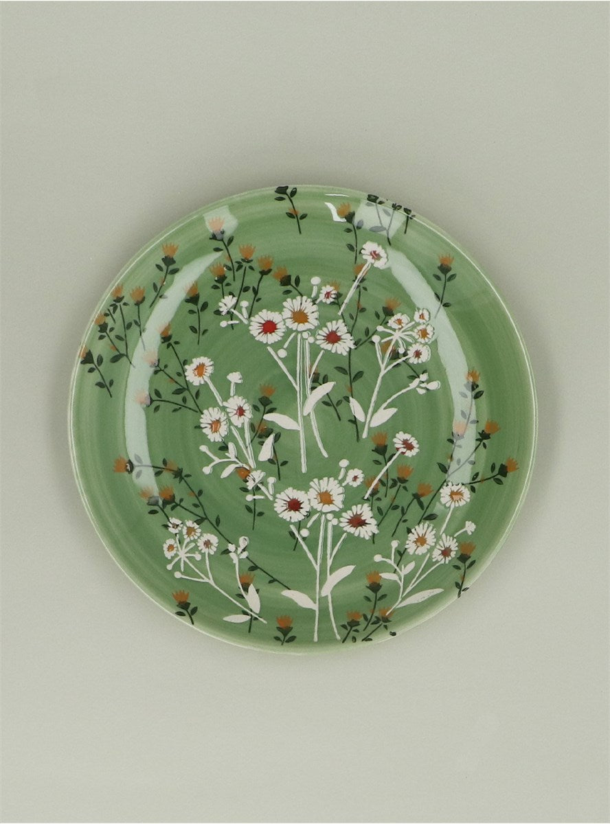 Green Wild Daisy Stoneware Side Plate,