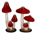 Red Cap Toadstool Trio w Gold Glitter Orn, 2as~
