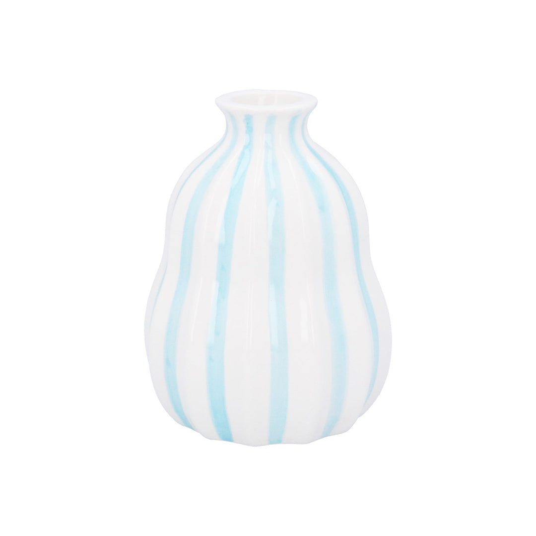 Blue Stripe Stoneware Balloon Dec. Vase, Sml,