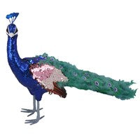 Sequin Peacock Orn, Lge,  (LxWxD) 36x73x11cm
