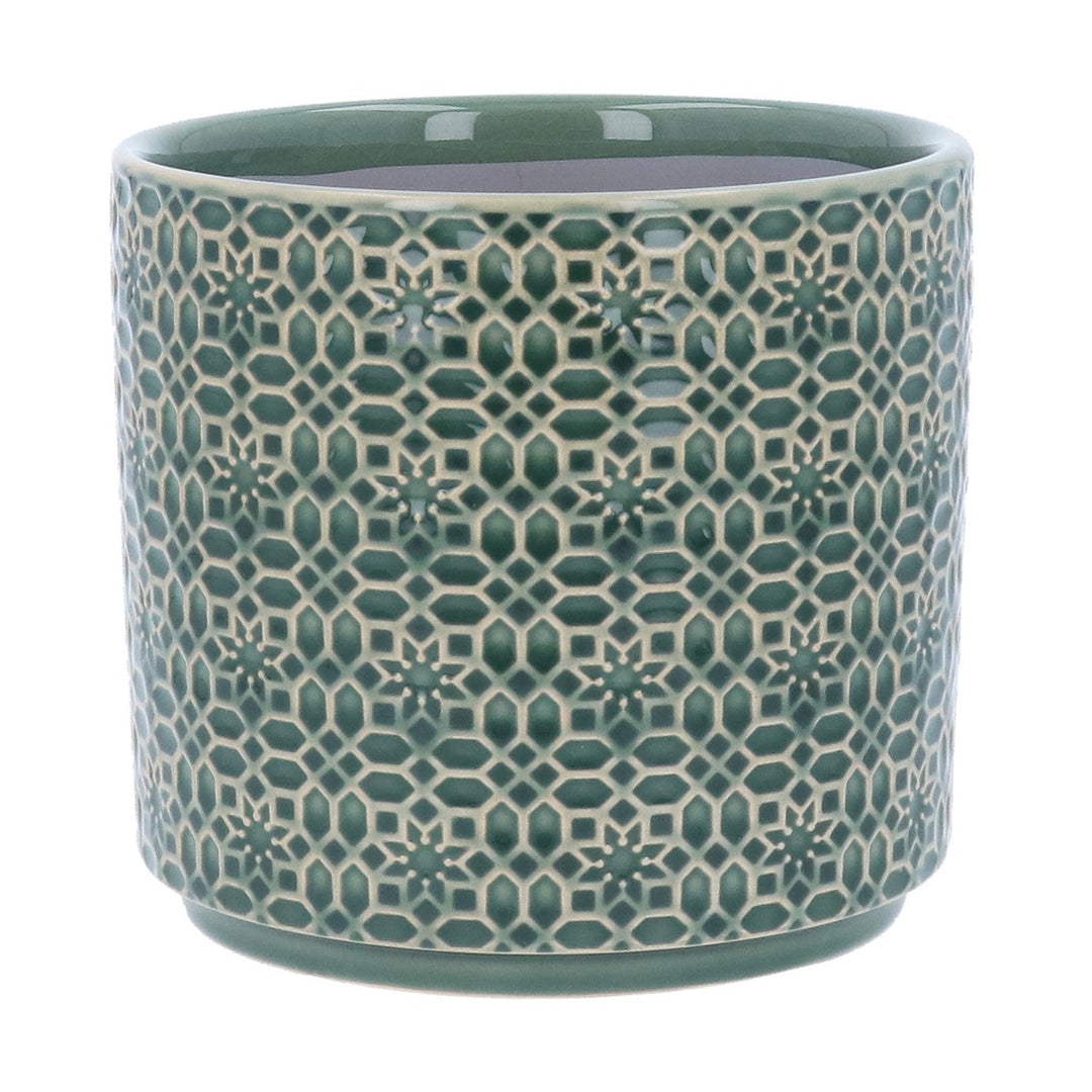 Green Tile Design Stoneware Pot Cover, Lrg,  (LxWxD) 20x20x18cm