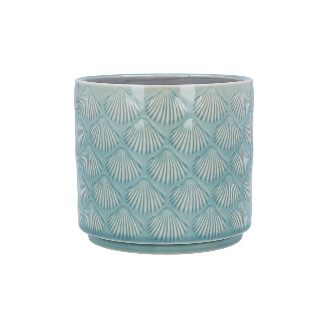 Blue Shells Stoneware Pot Cover, Sml,  (LxWxD) 14x14x12.5cm