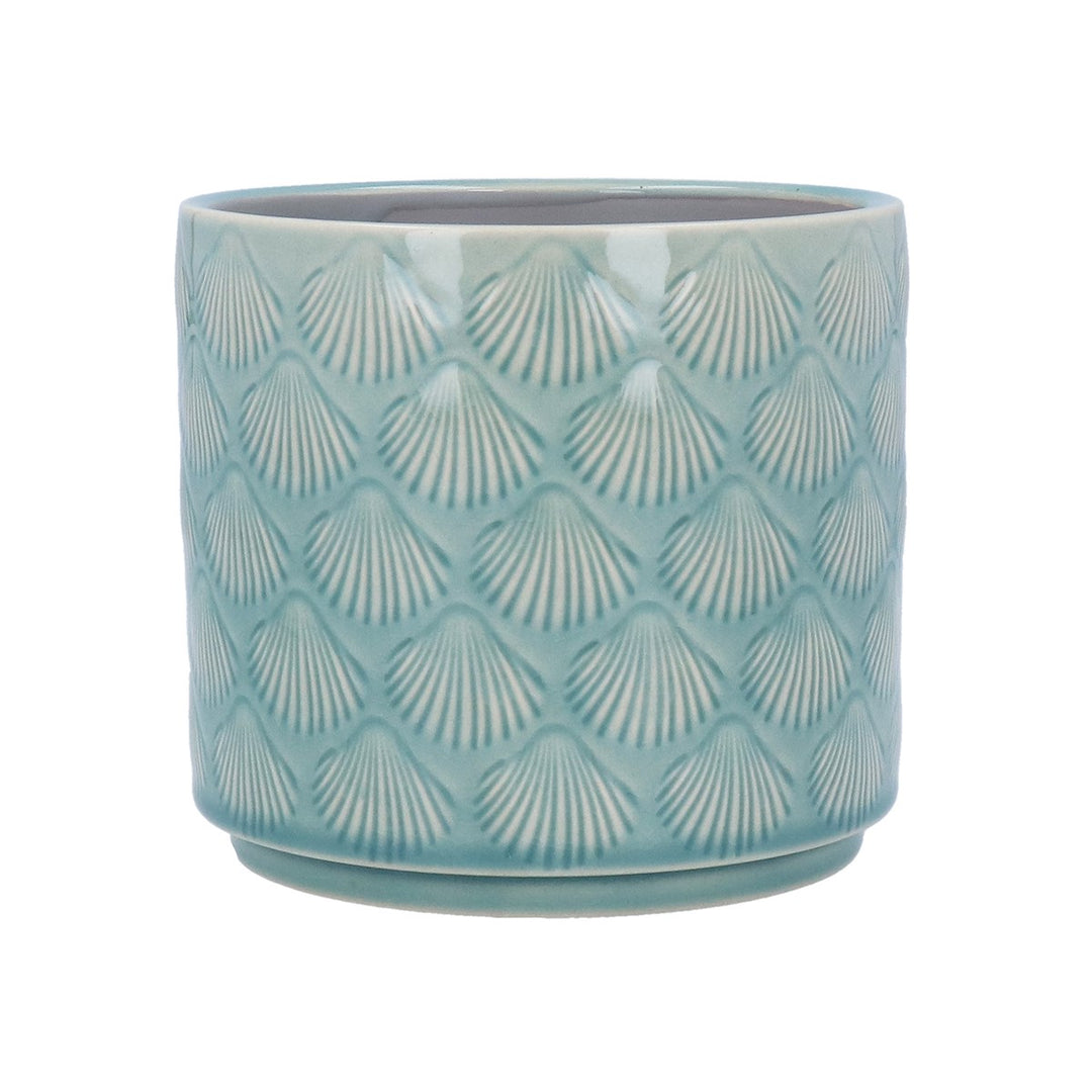 Blue Shells Stoneware Pot Cover, Med,  (LxWxD) 17x17x15cm