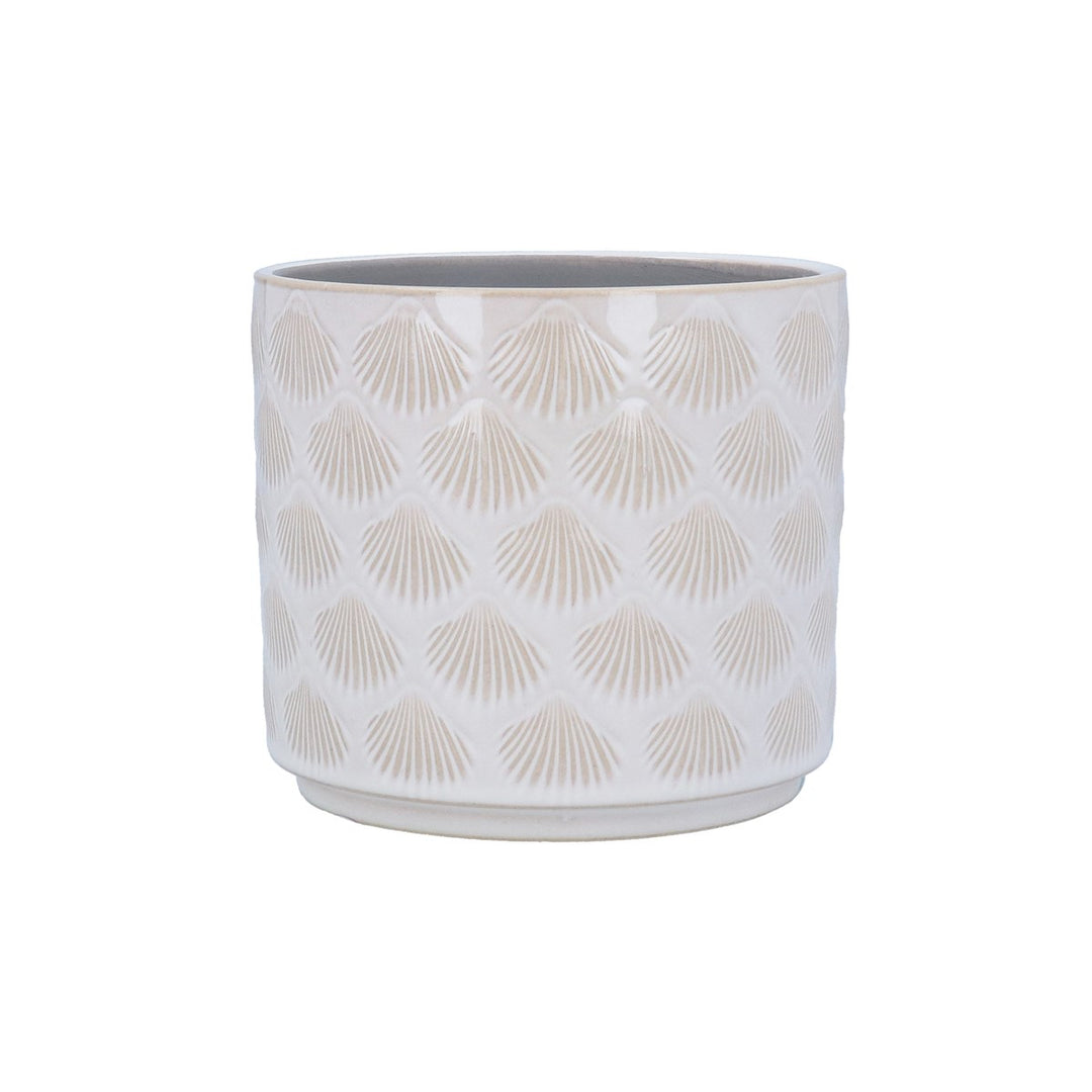 White Shells Stoneware Pot Cover, Sml,  (LxWxD) 14x14x12.5cm