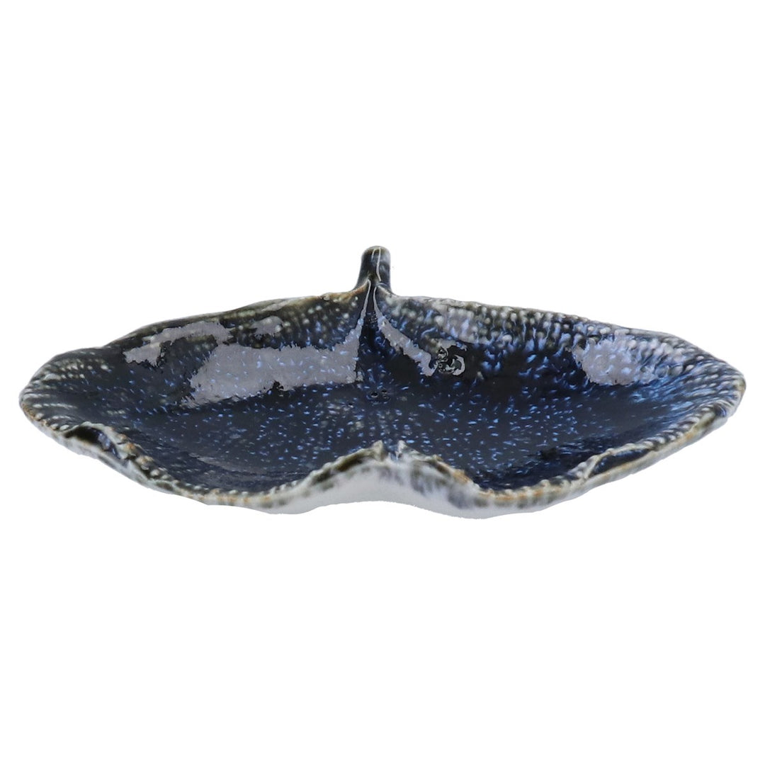 Blue Reactive Stoneware Gingko Trinket Dish,  (LxWxD) 2x11x8cm